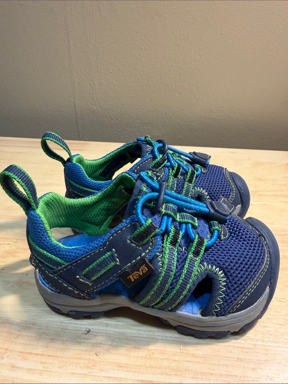 Teva Kids Navy Blue and Bright Green water Sandals